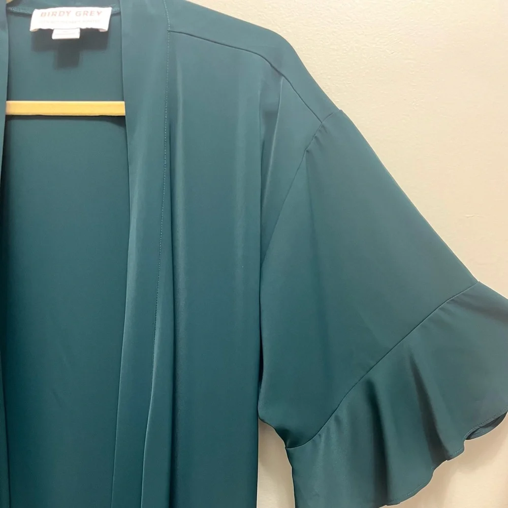 Birdy Grey Robe Dress Ruffle Detail Waist Tie Emerald Green Size M / L